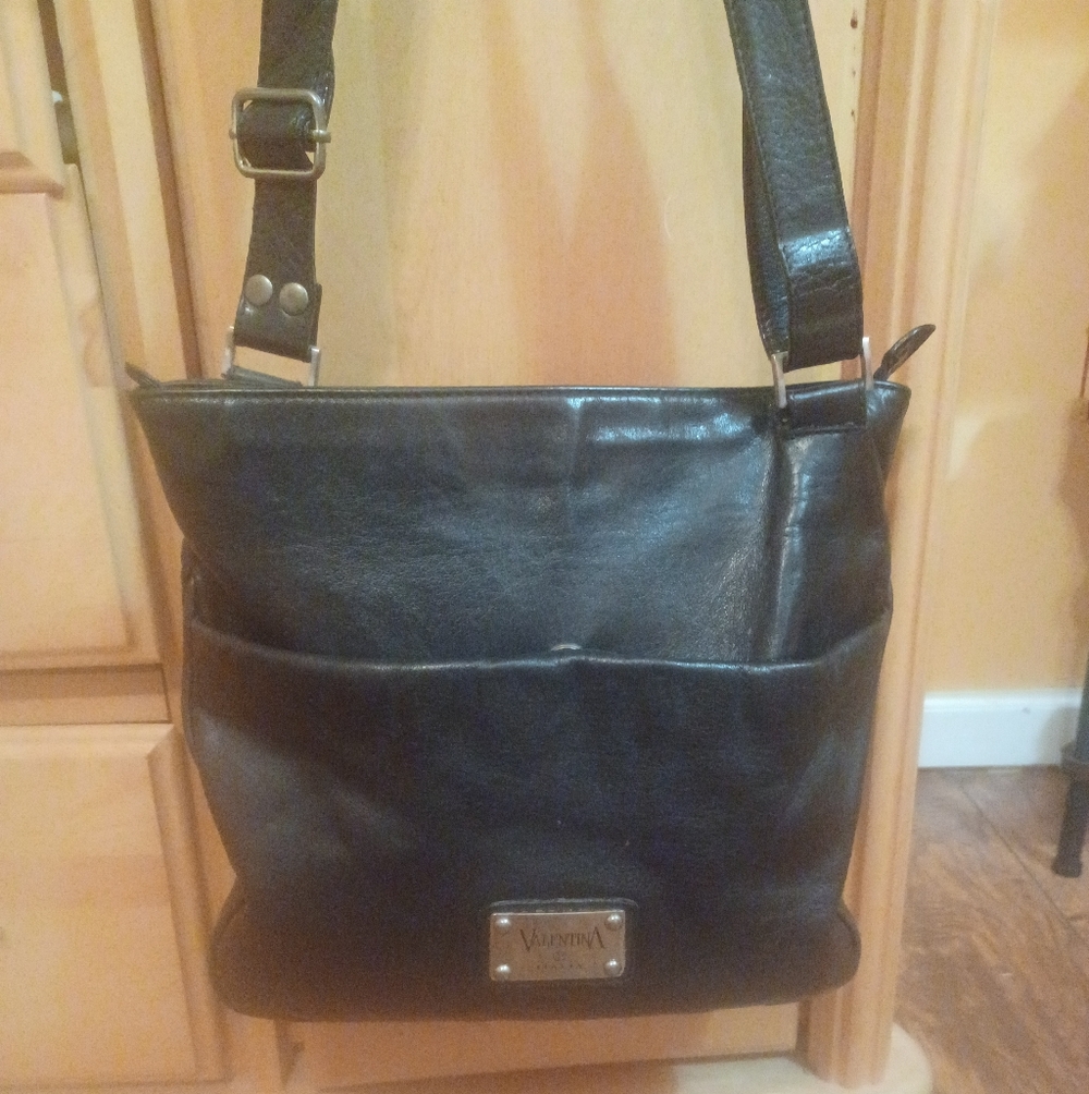 VALENTINA ITALIA Leather Bag/Crossbody 11x11 Silver Hardware EUC